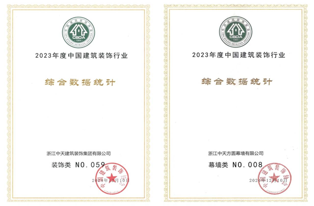 EVO视讯官方装饰集团位列2023年度中国建筑装饰企业百强59位、幕墙百强第8位